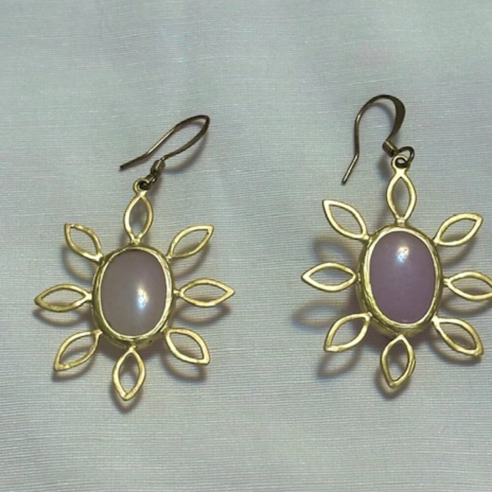 Pink Quartz and Gold-Tone Earrings